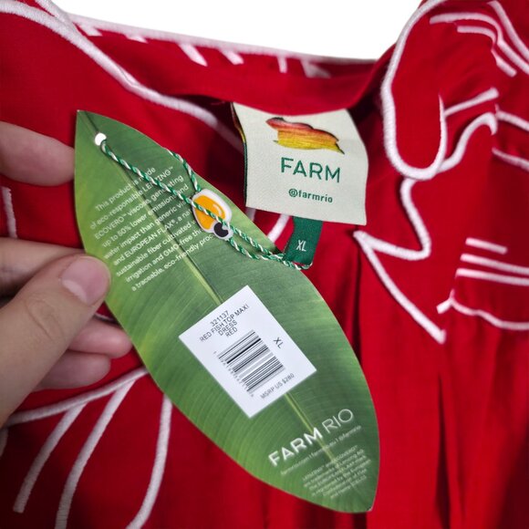 Farm Rio Koi Maxi Dress‎ Red Fish Top Linen Size XL NWT - Picture 5 of 16